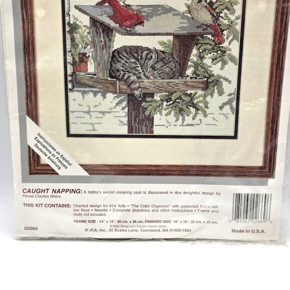 Needle Treasures Caught Napping Cat in Bird Feeder Cardinal Counted Cross Stitch - Picture 3 of 4